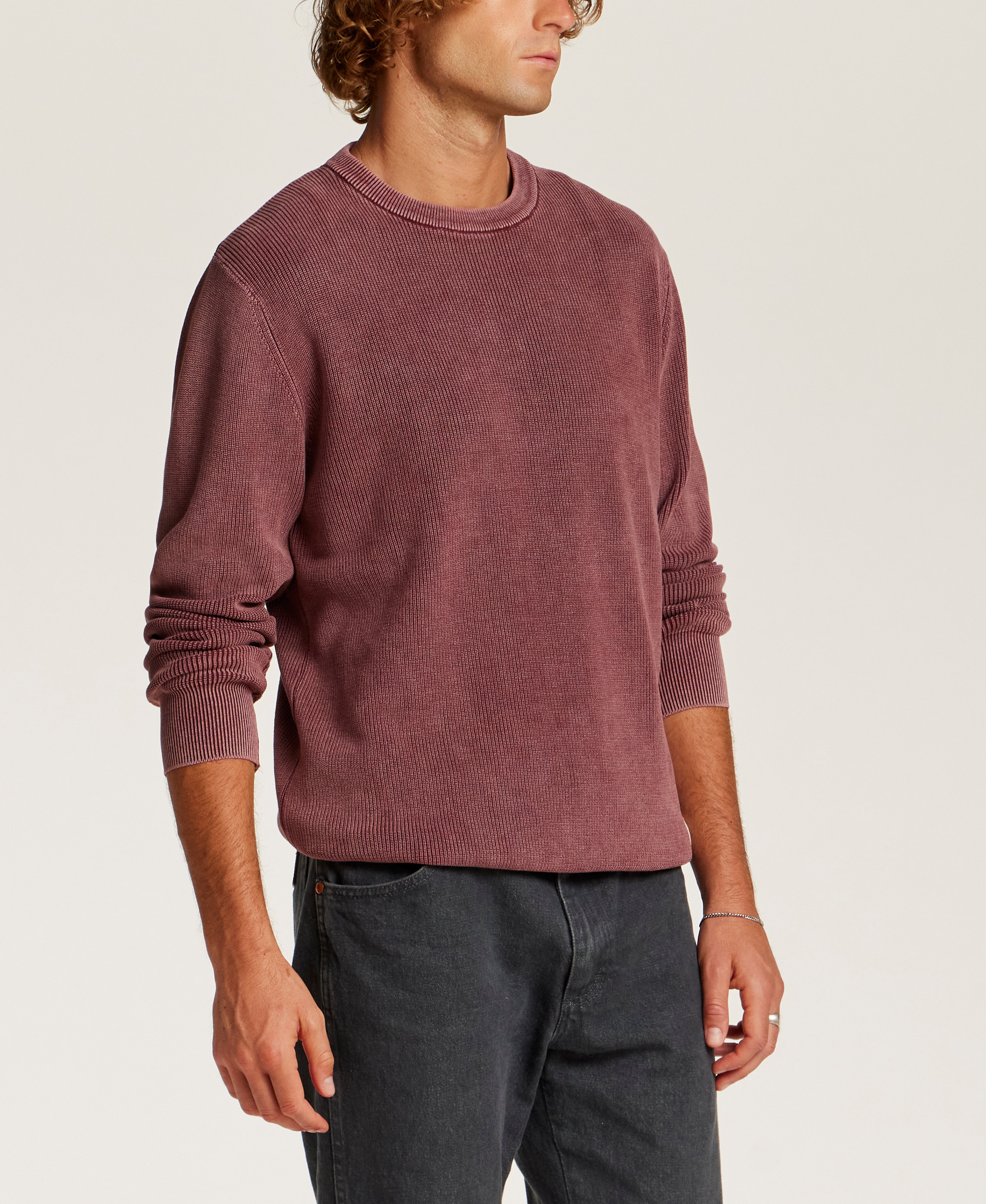 Vertical Rib Stonewash Sweater in Windsor Wine