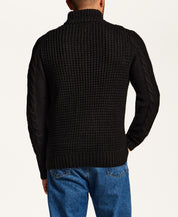 Mixed-Stitch Cable Quarter-Zip Sweater in Black