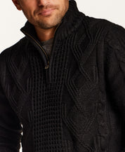 Mixed-Stitch Cable Quarter-Zip Sweater in Black
