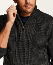 Mixed-Stitch Cable Quarter-Zip Sweater in Charcoal Heather