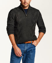 Mixed-Stitch Cable Quarter-Zip Sweater in Charcoal Heather