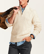 Mixed-Stitch Cable Quarter-Zip Sweater in Ecru