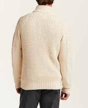 Mixed-Stitch Cable Quarter-Zip Sweater in Ecru