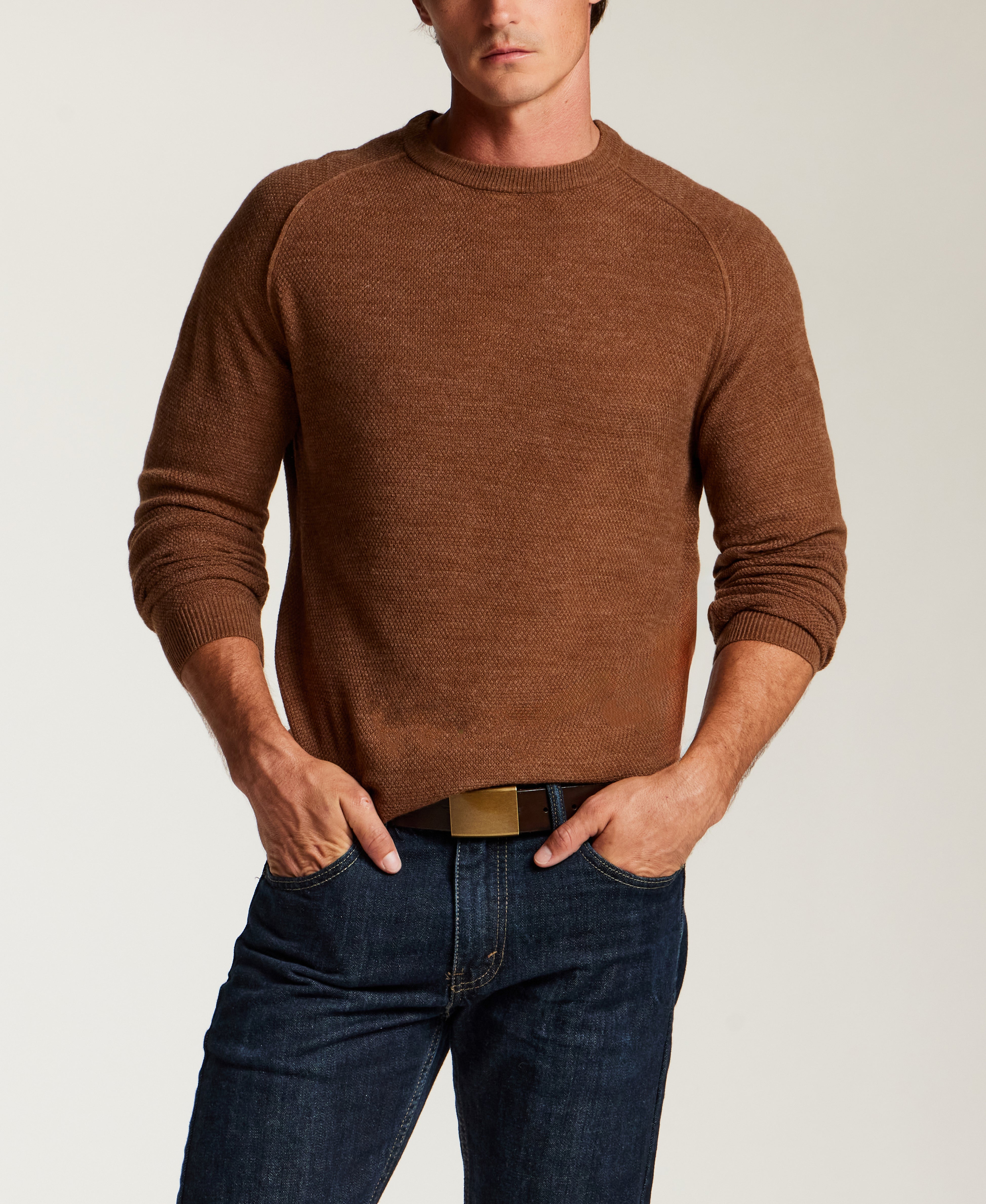 Soft Knit Crewneck Sweater in Almond Heather