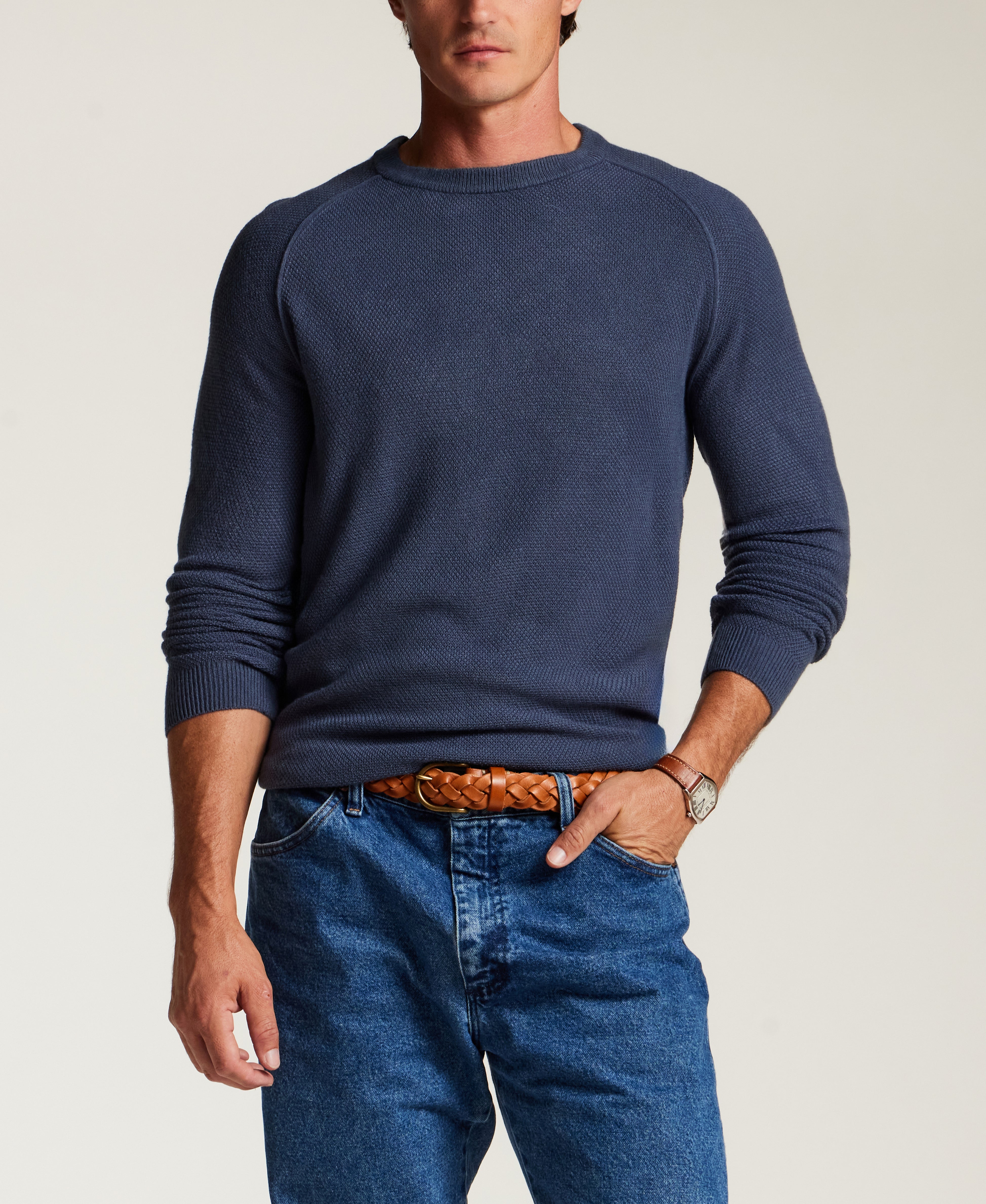 Soft Knit Crewneck Sweater in Slate Blue
