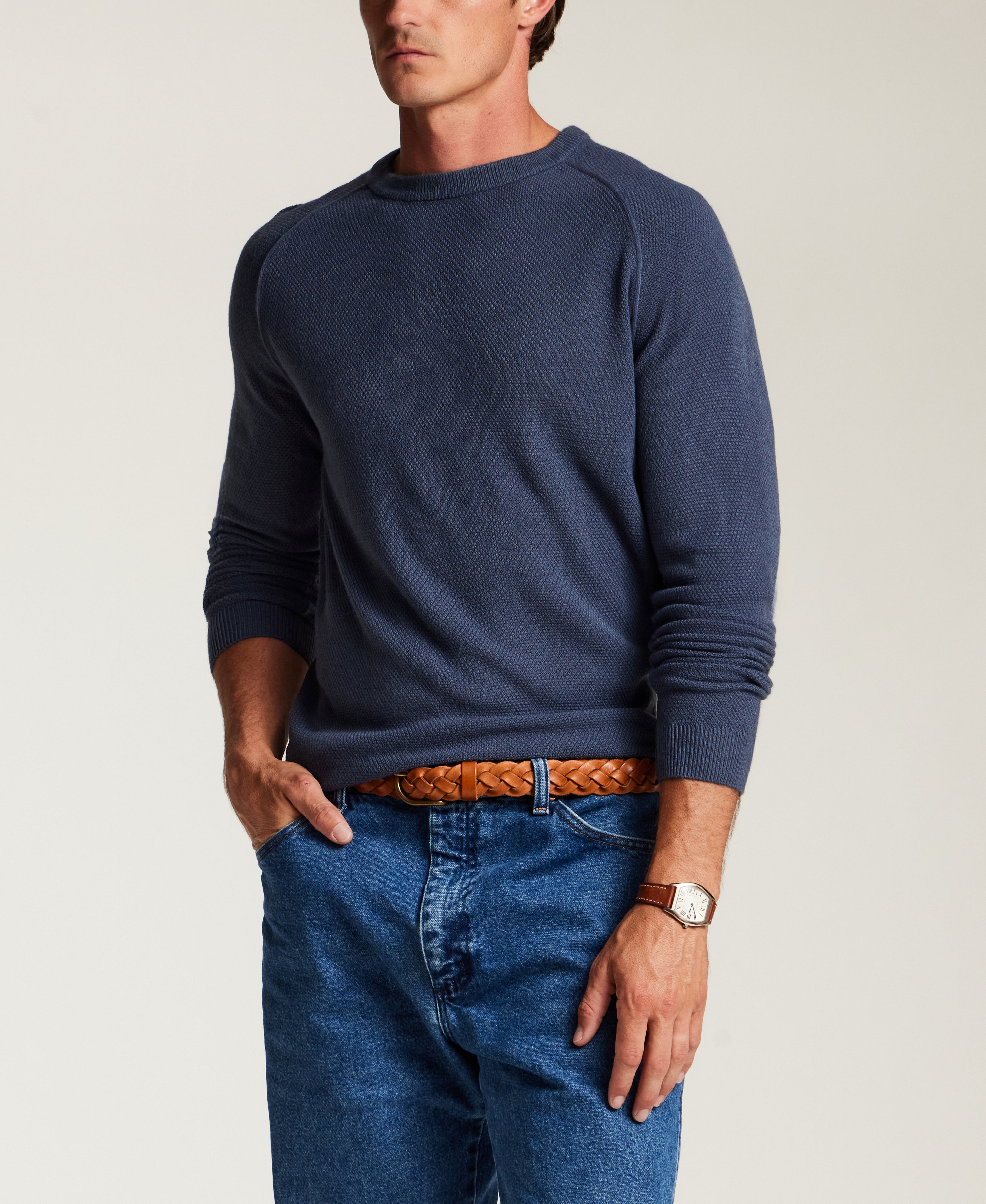 Soft Knit Crewneck Sweater in Slate Blue