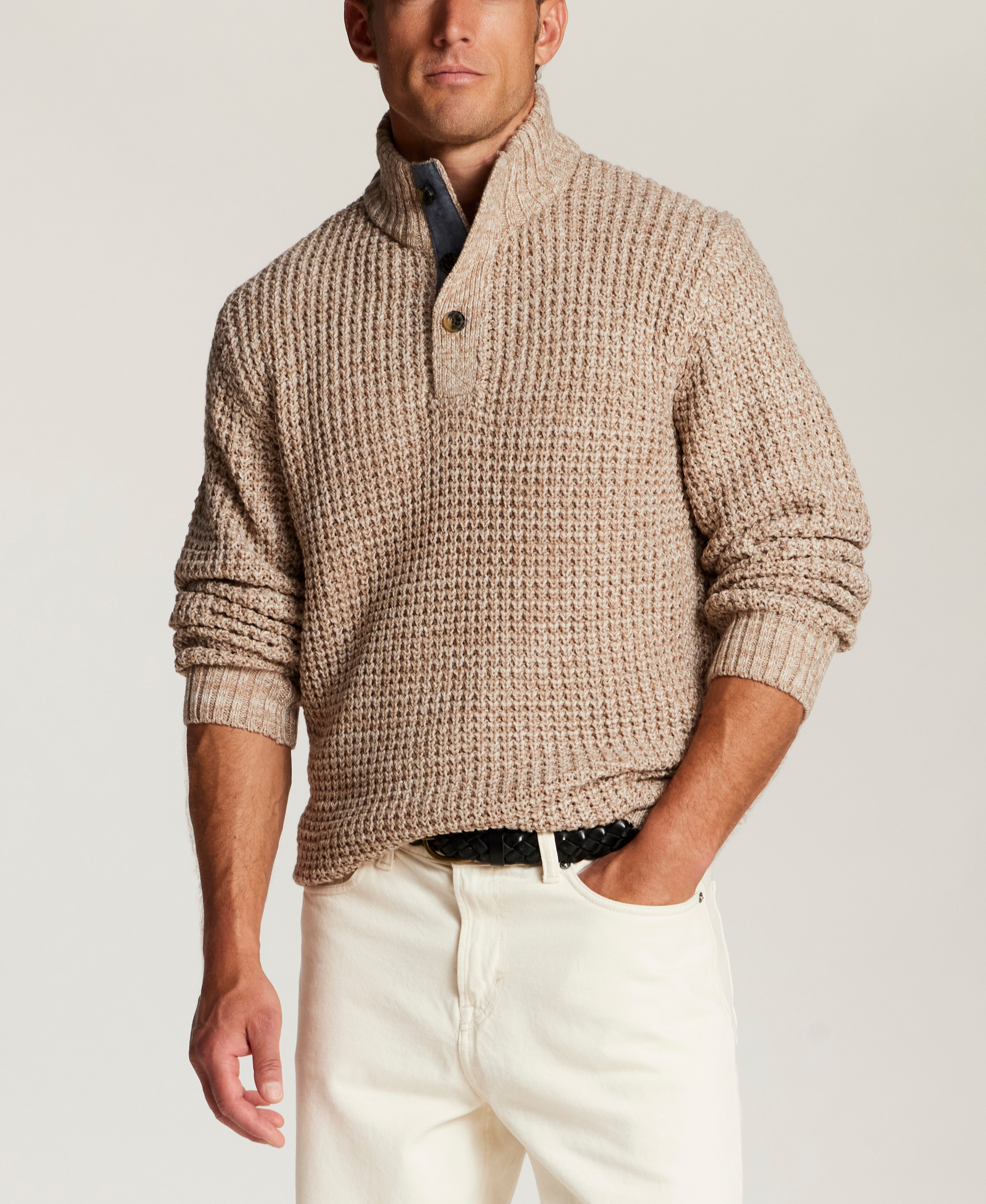 Marled Mock Neck Sweater in Beige Heather