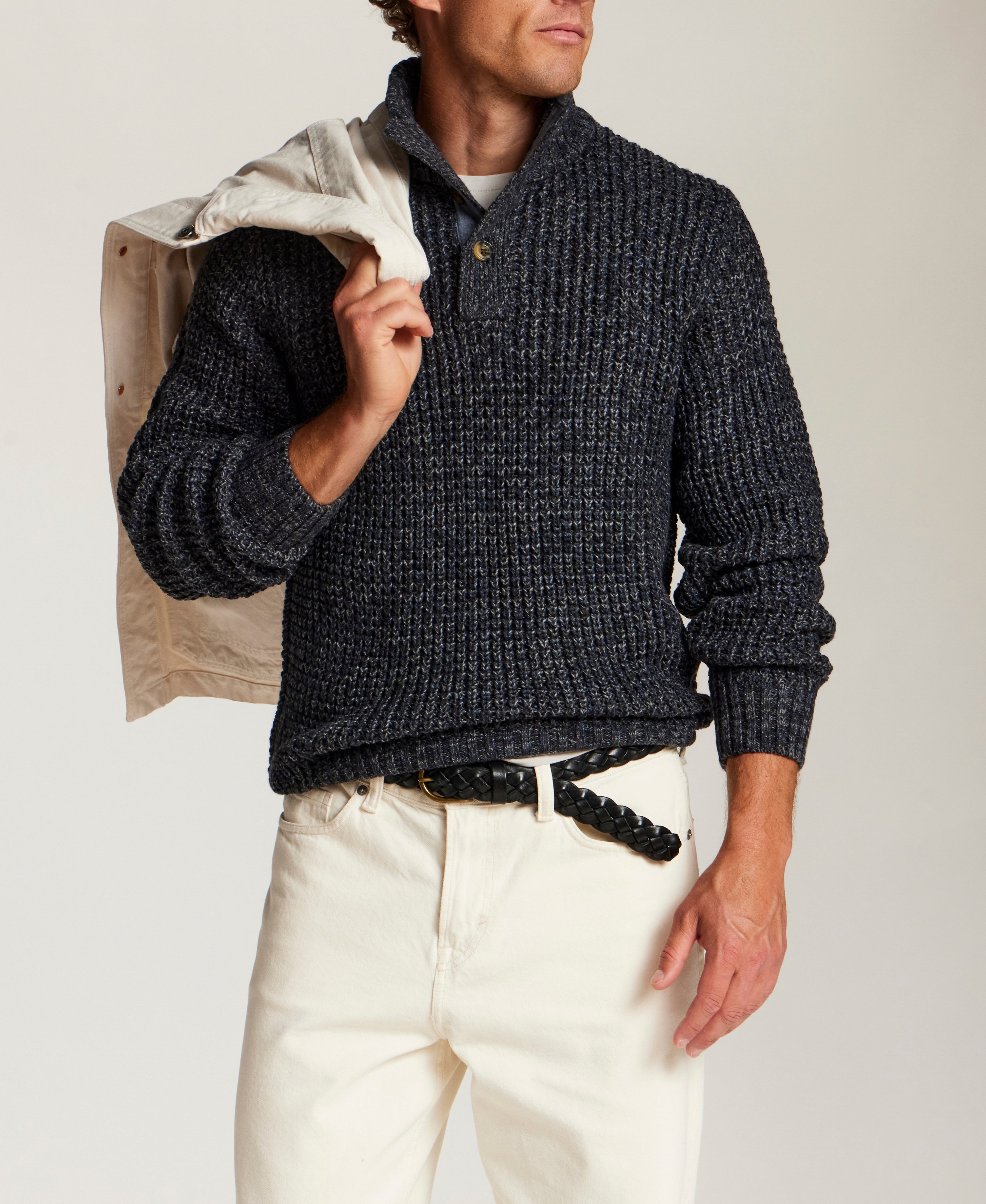 Marled Mock Neck Sweater in Navy