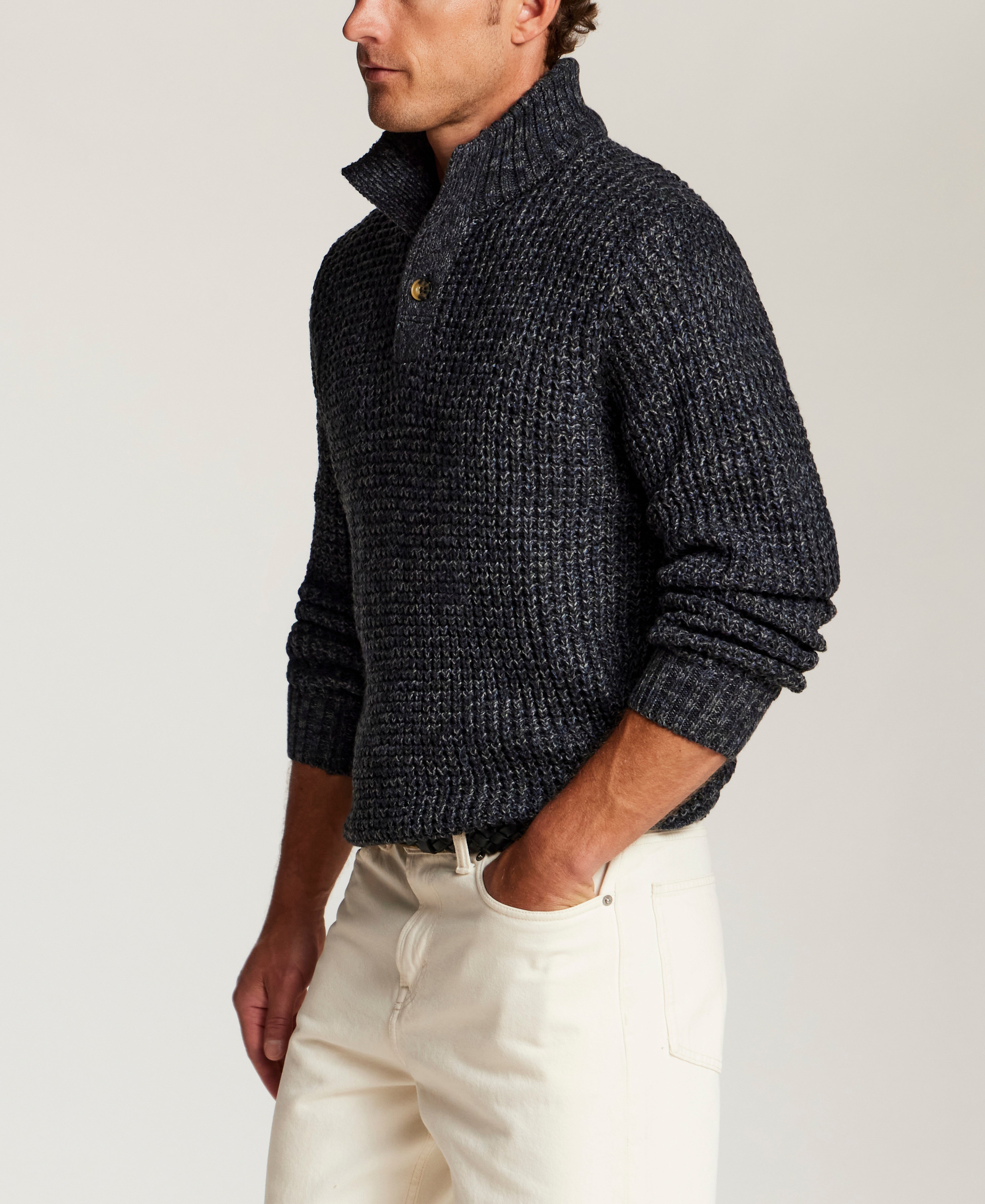 Marled Mock Neck Sweater in Navy