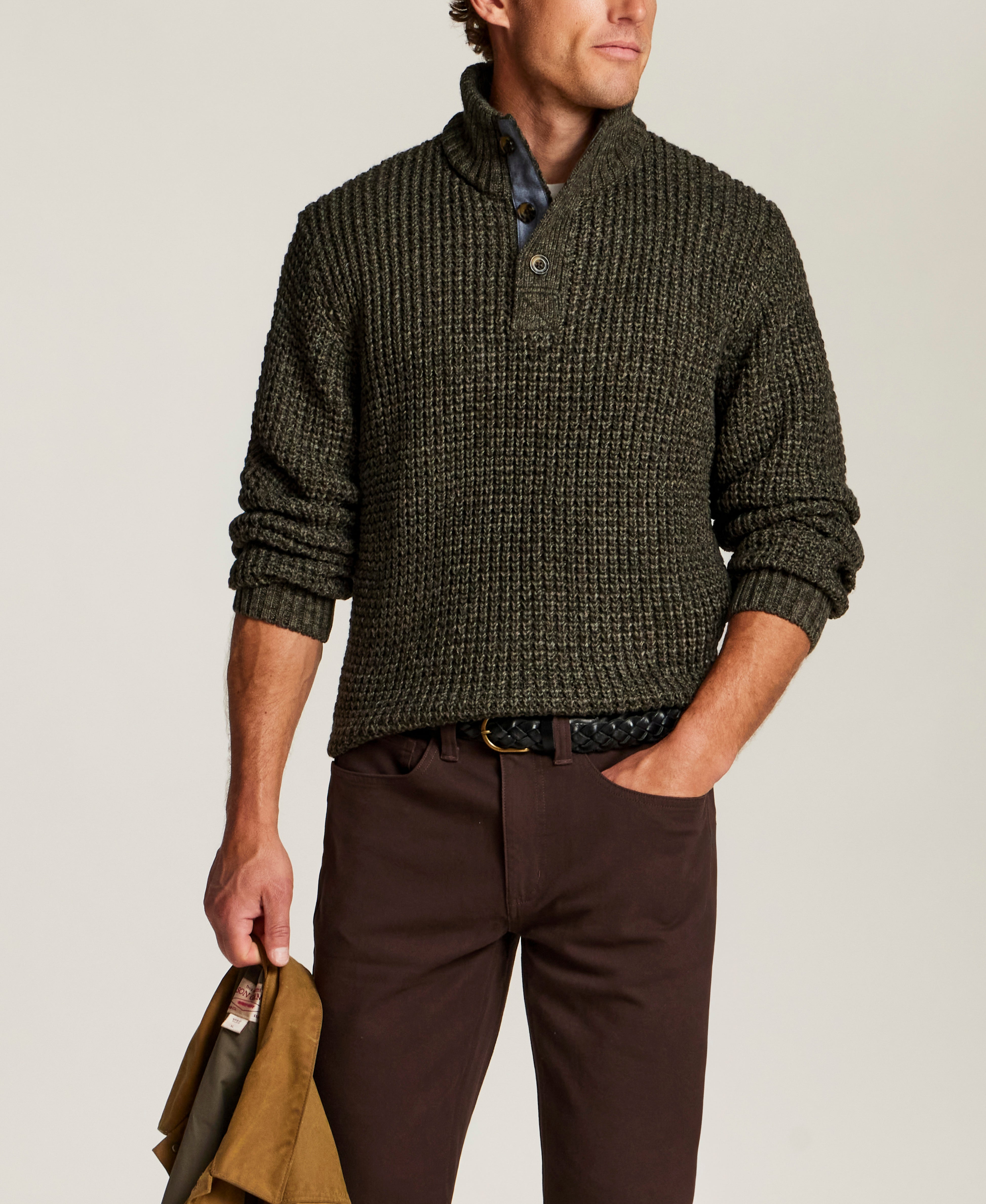 Marled Mock Neck Sweater in Olive