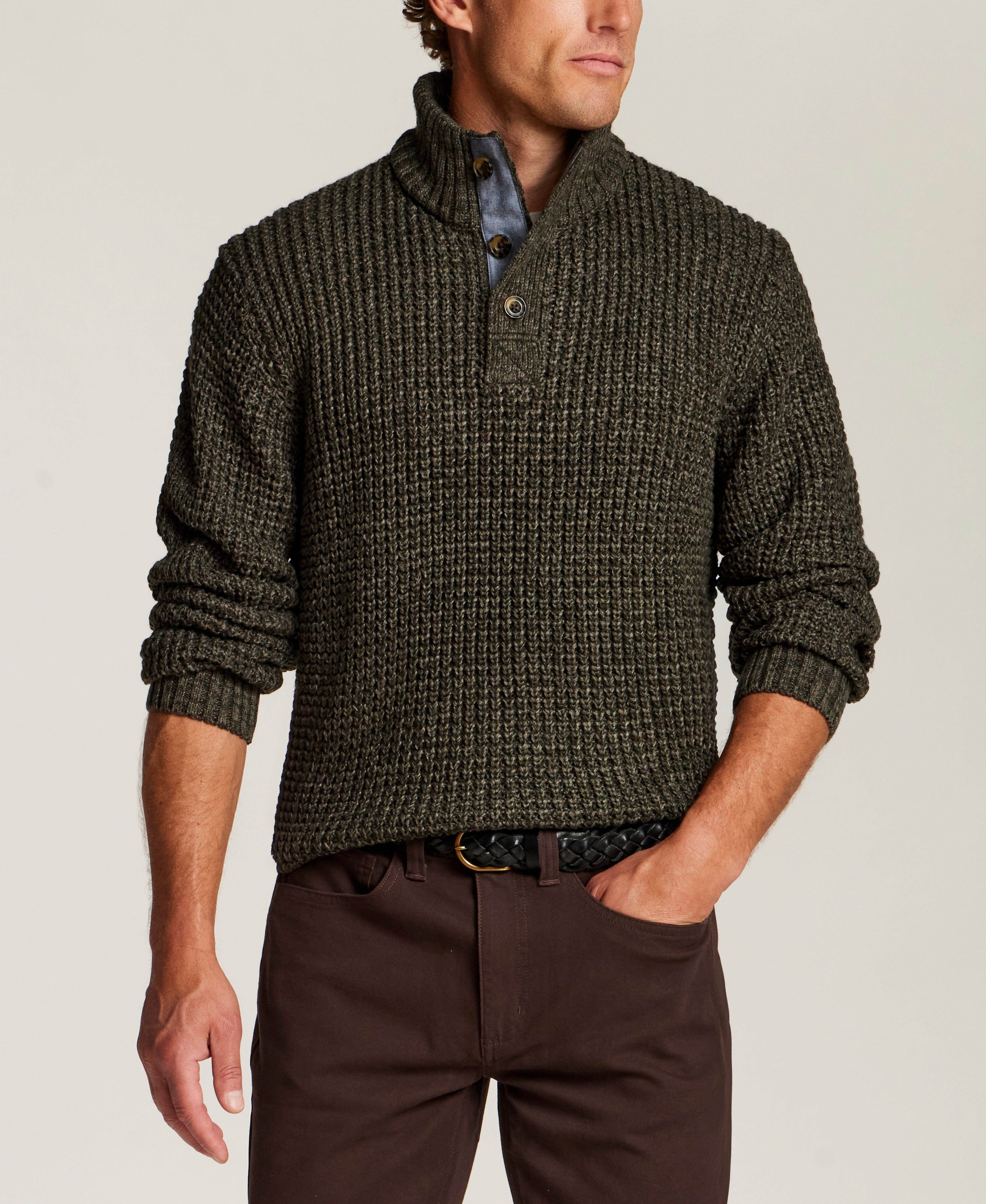 Marled Mock Neck Sweater in Olive