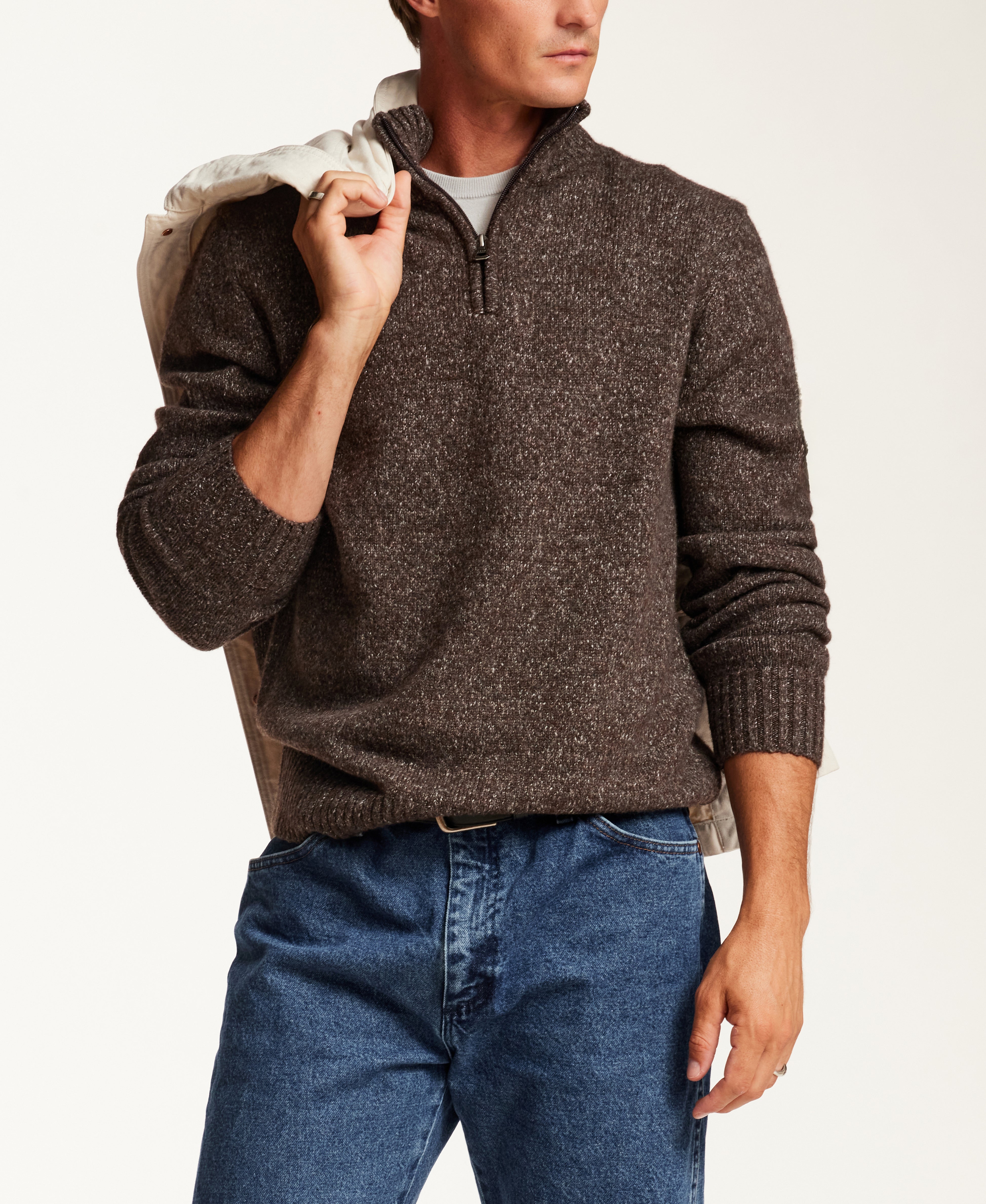 FUZZY 1/4 ZIP SWEATER in BROWN (F2640788WV)