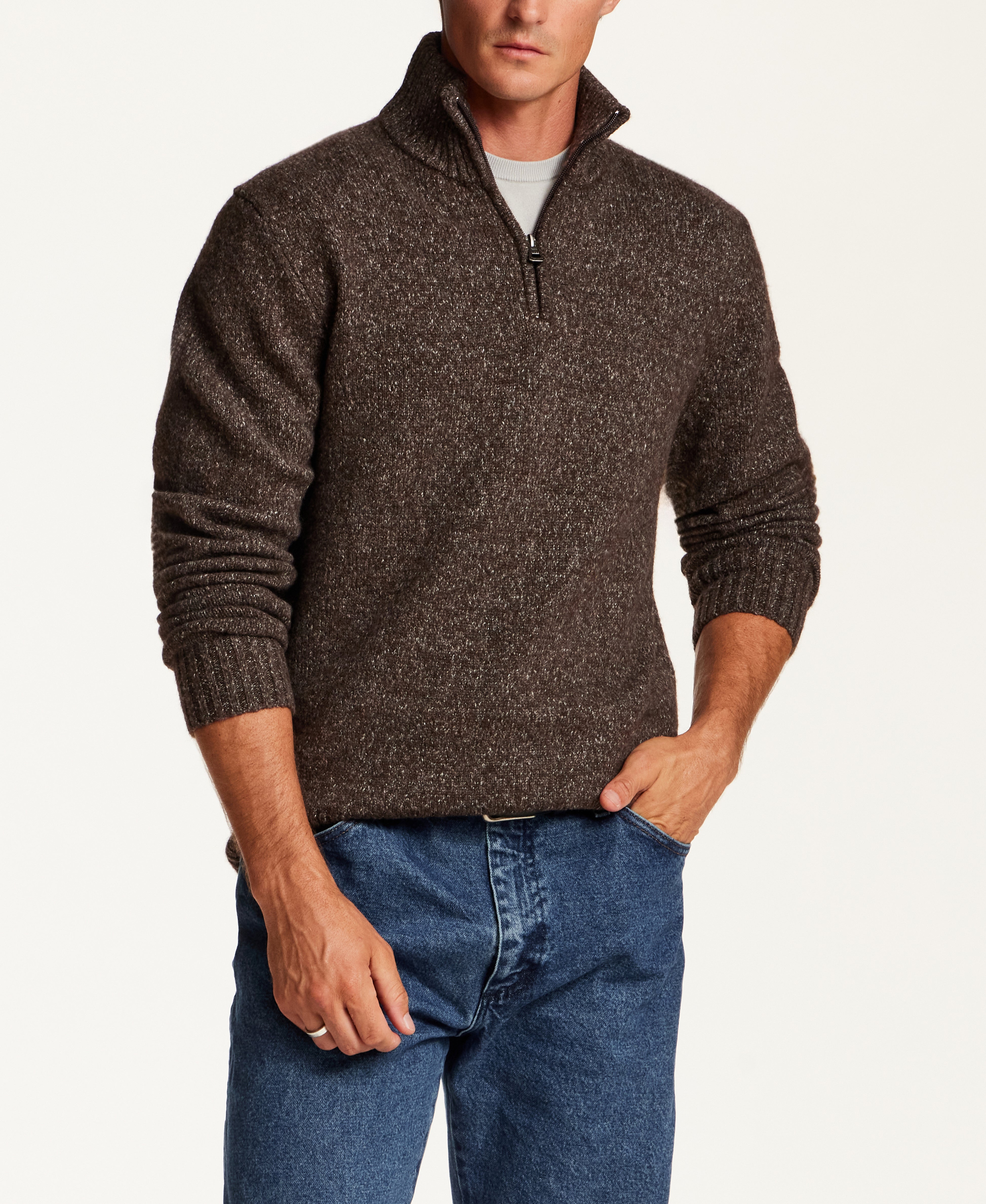 FUZZY 1/4 ZIP SWEATER in BROWN (F2640788WV)