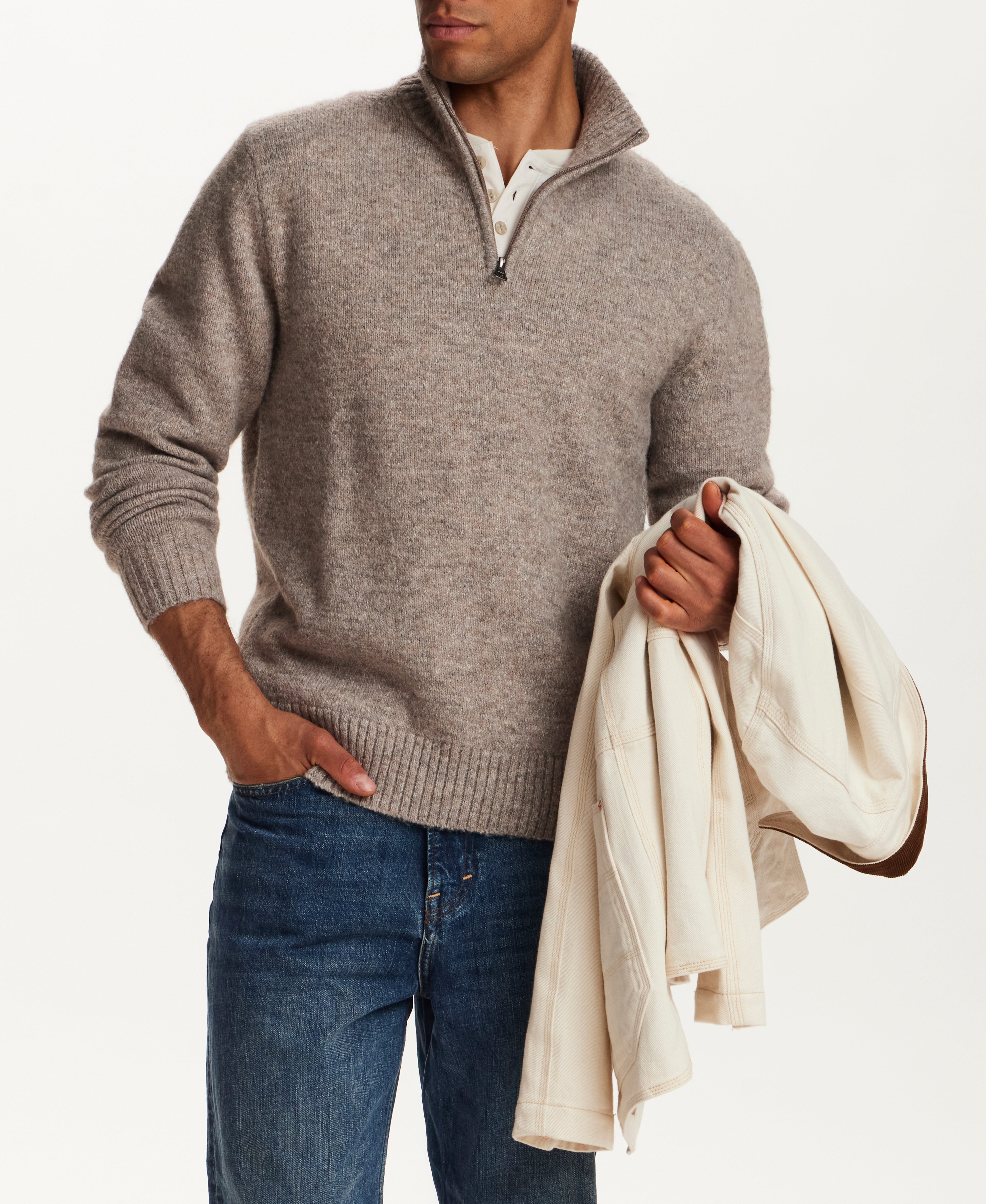 FUZZY 1/4 ZIP SWEATER in TAUPE (F2640788WV)