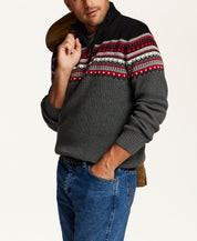 Maine Fair Isle Quarter-Zip Sweater in Black