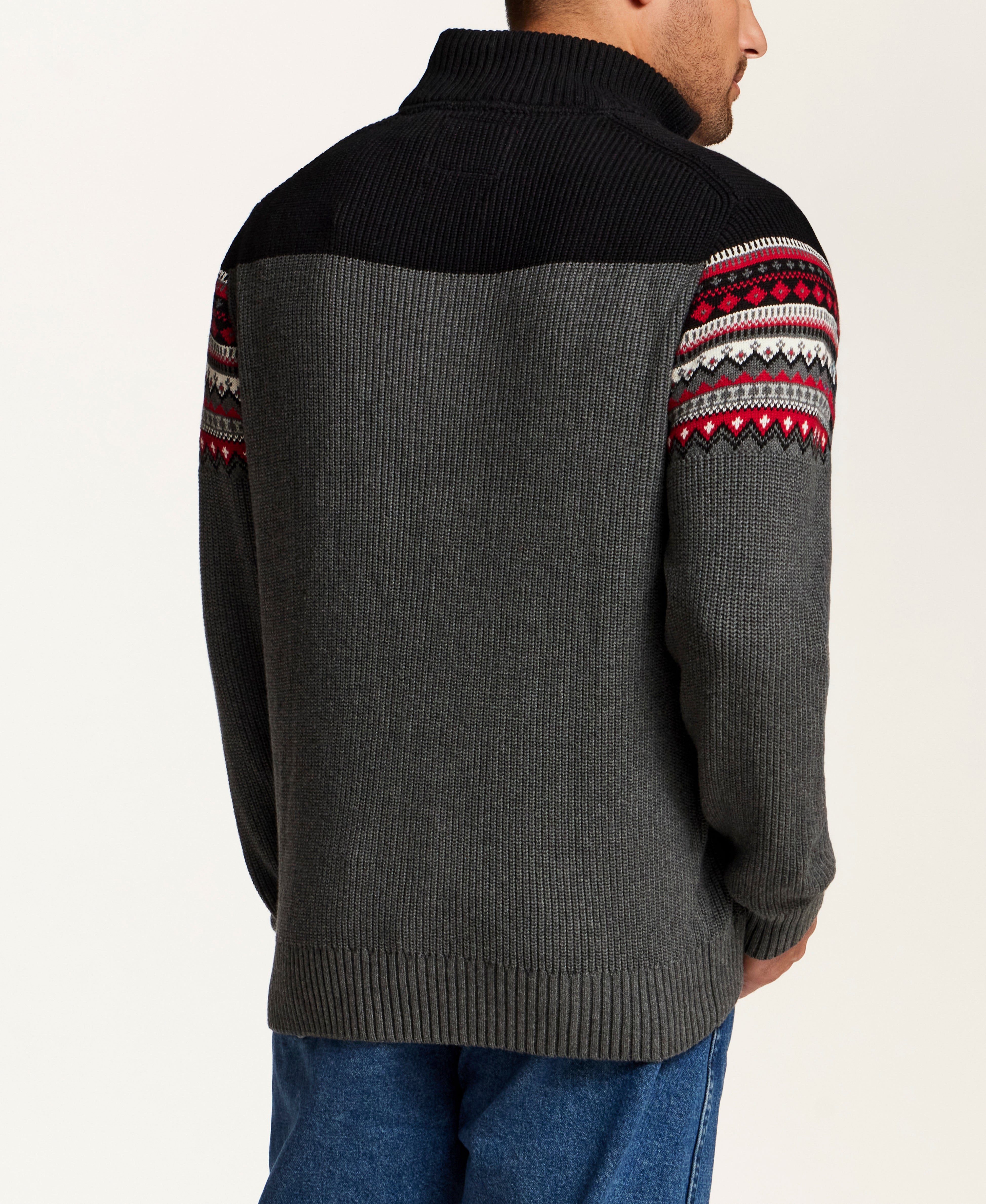 Maine Fair Isle Quarter-Zip Sweater in Black