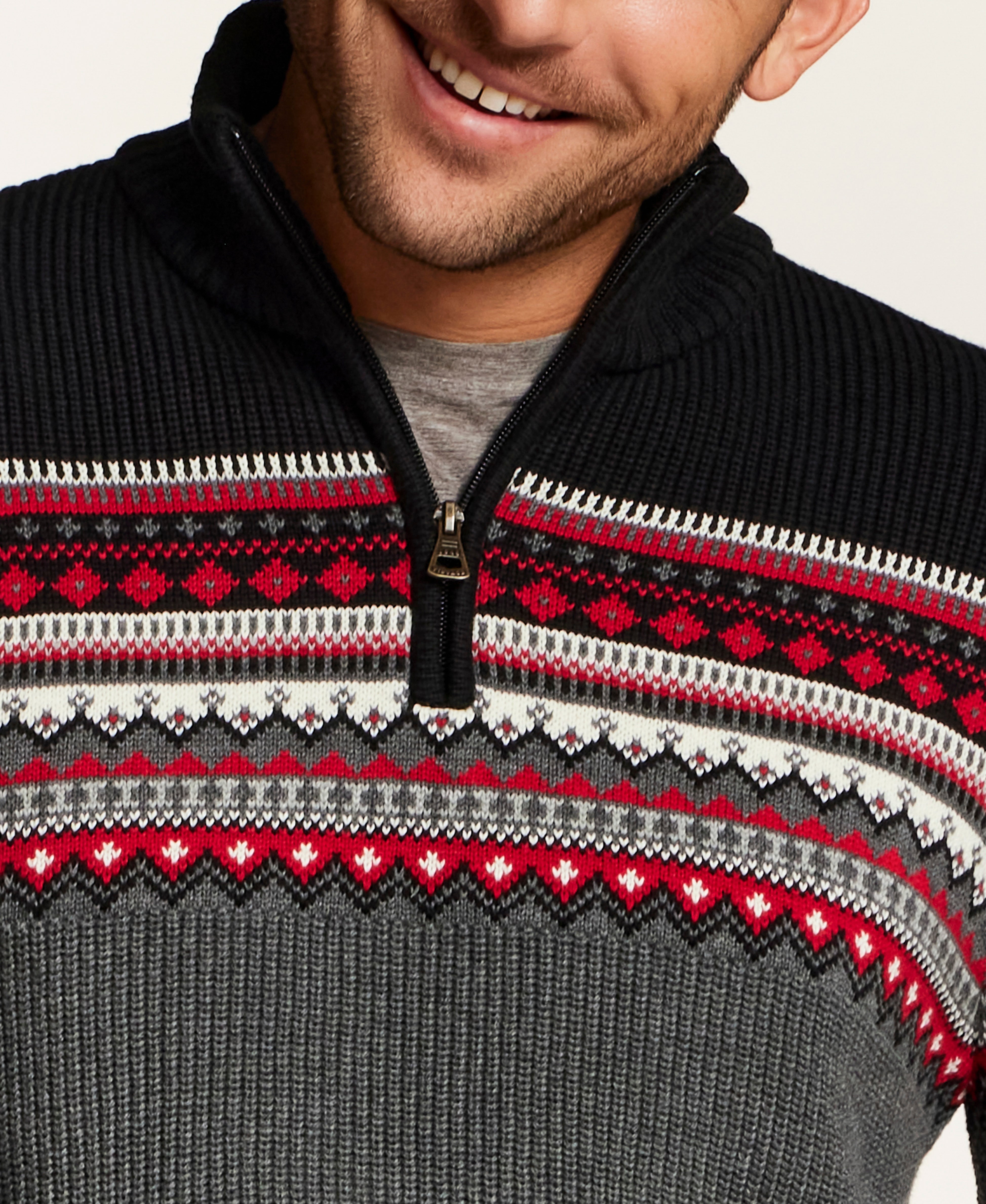 Maine Fair Isle Quarter-Zip Sweater in Black