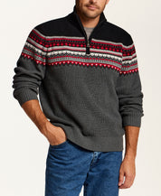 Maine Fair Isle Quarter-Zip Sweater in Black