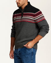 Maine Fair Isle Quarter-Zip Sweater in Black