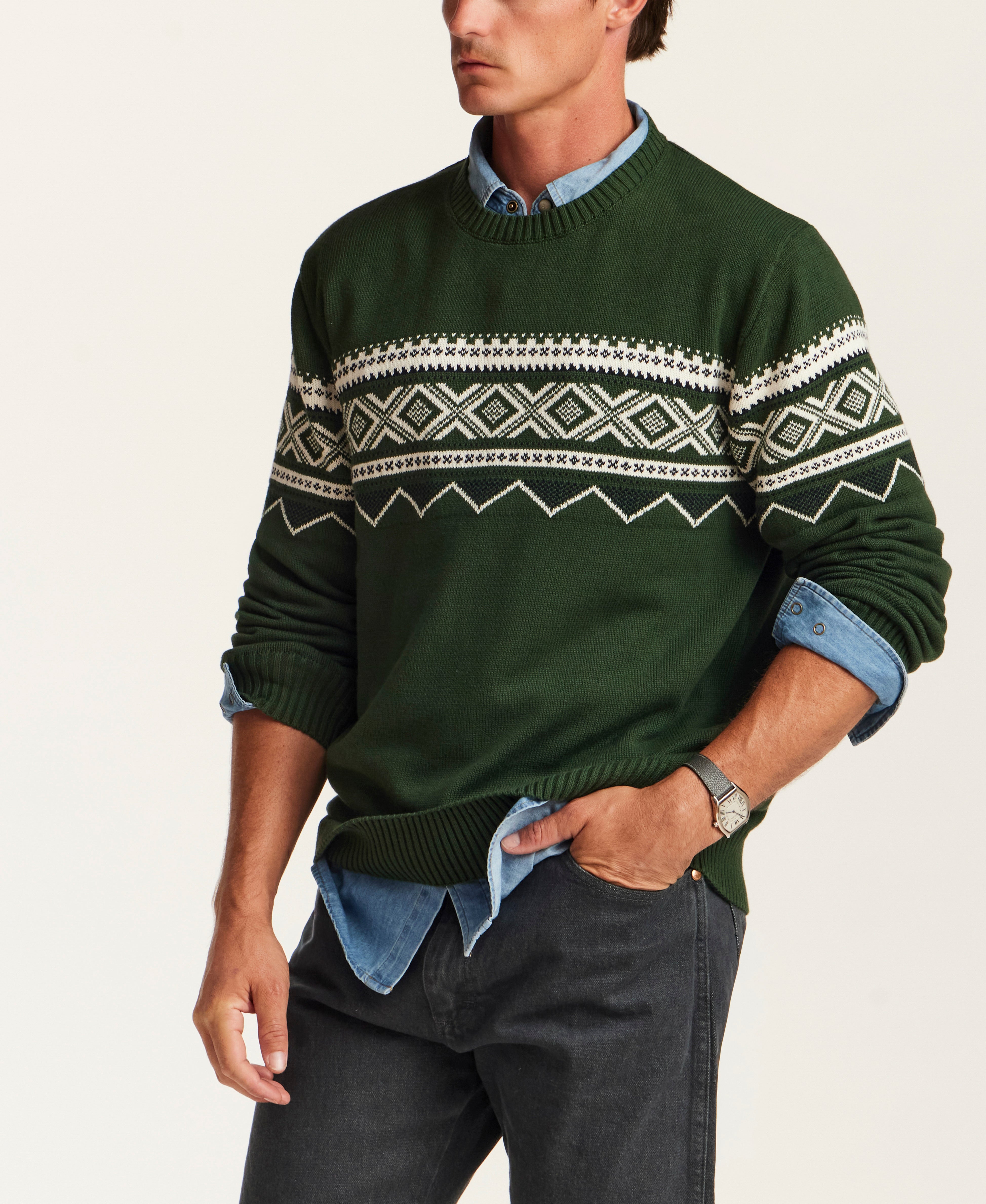 Fair Isle Crewneck Sweater in Mountain View
