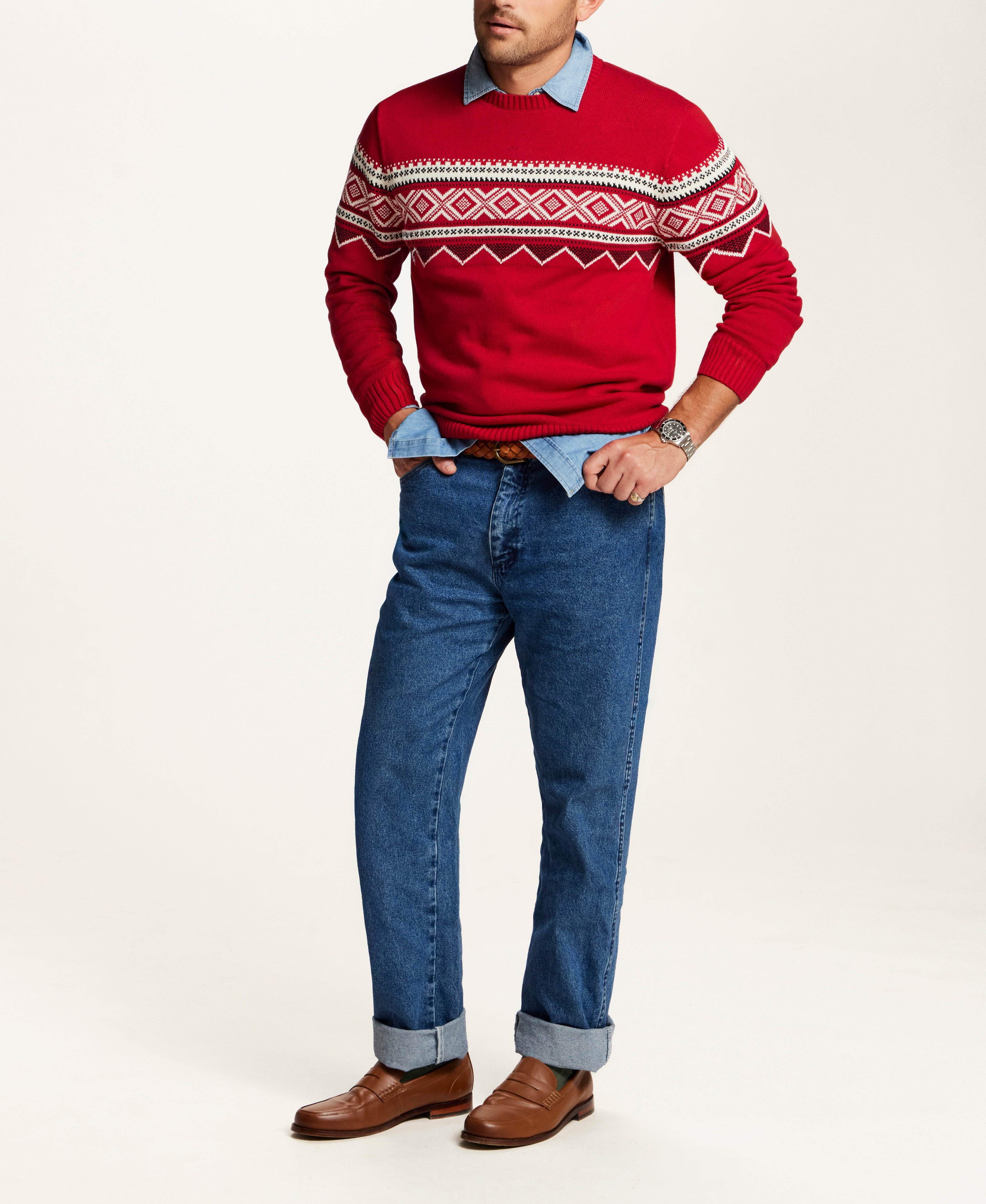 Fair Isle Crewneck Sweater in Red