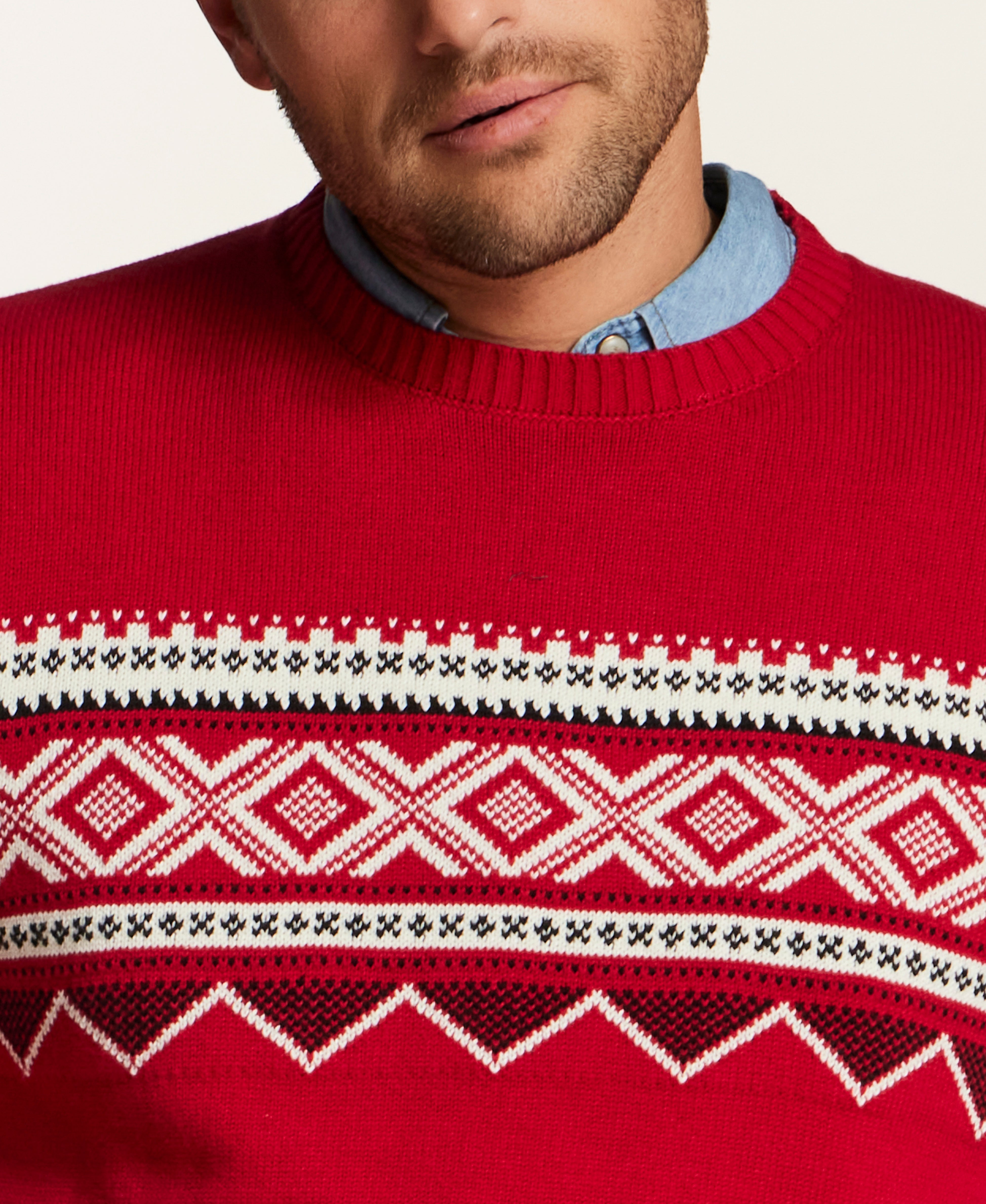 Fair Isle Crewneck Sweater in Red