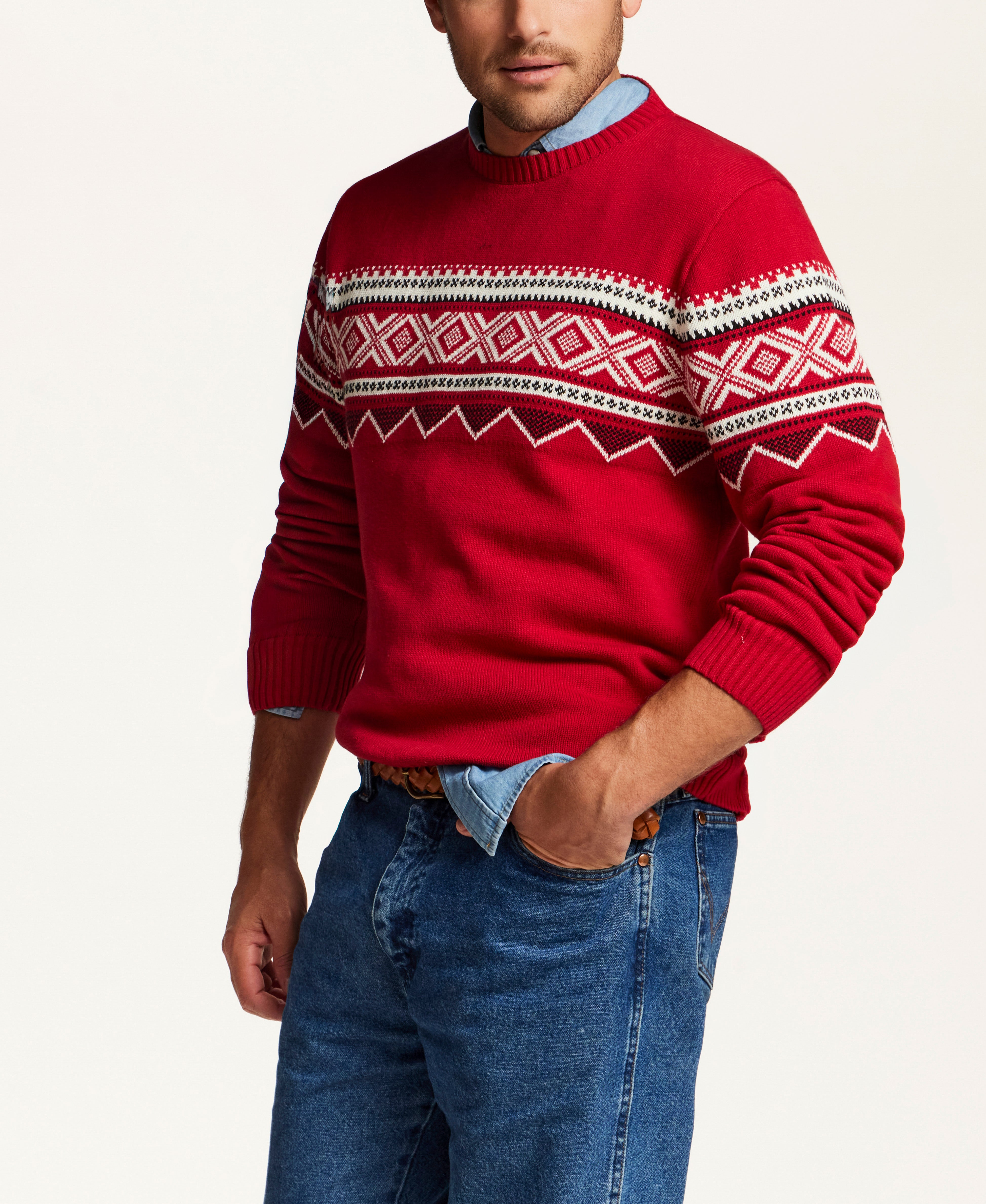 Fair Isle Crewneck Sweater in Red