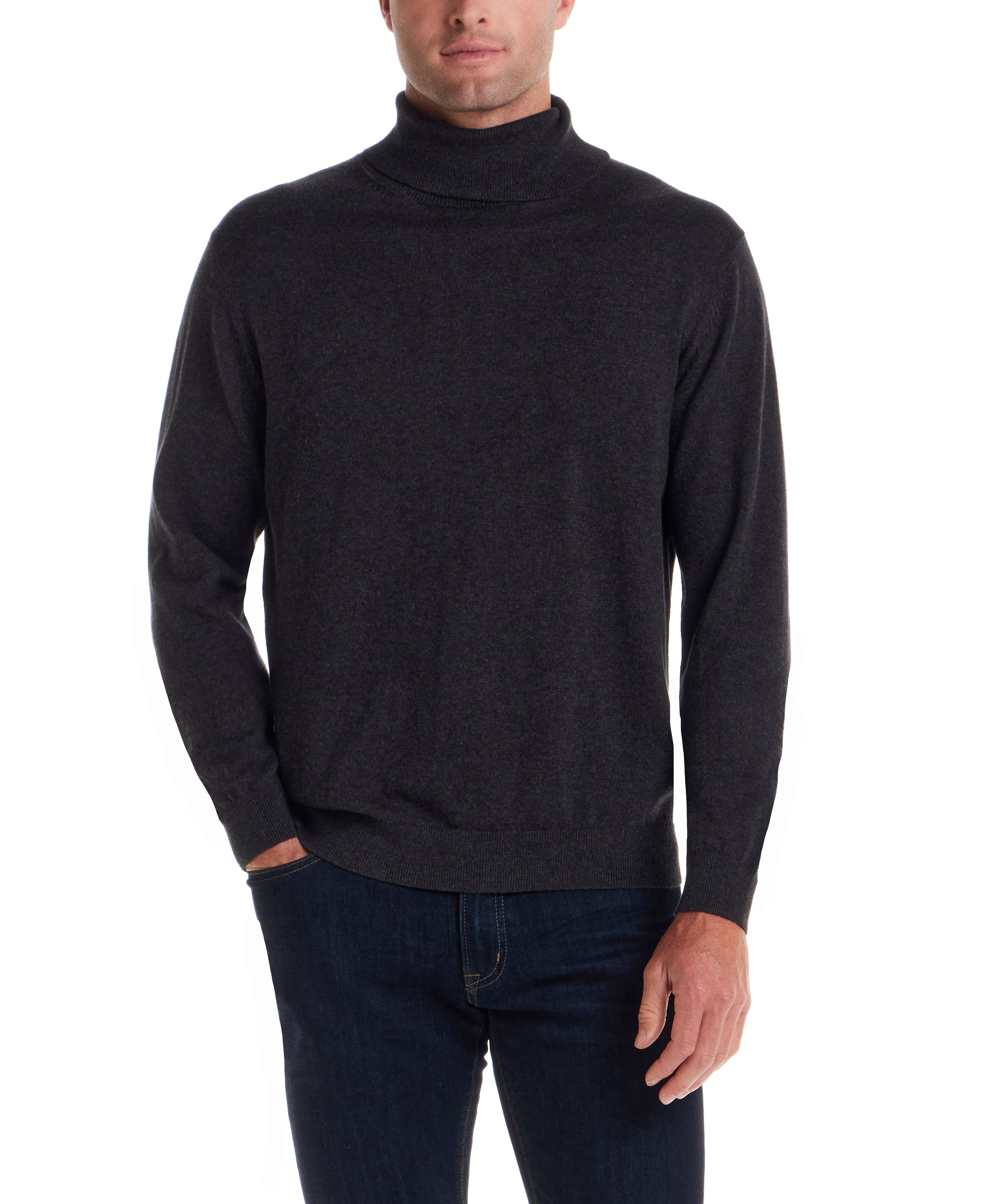 Cotton-Cashmere Turtleneck Sweater in Charcoal Heather