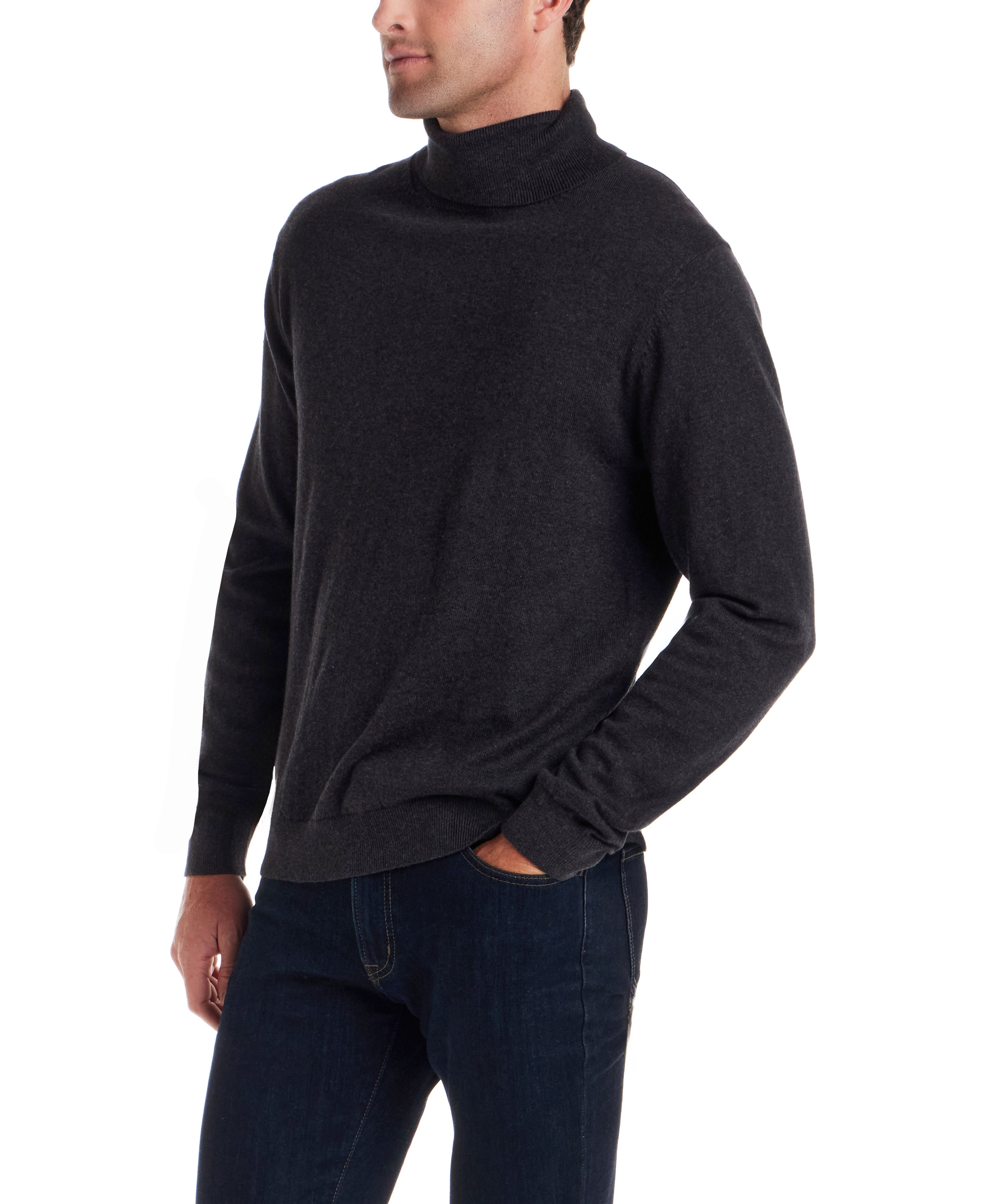 Cotton-Cashmere Turtleneck Sweater in Charcoal Heather