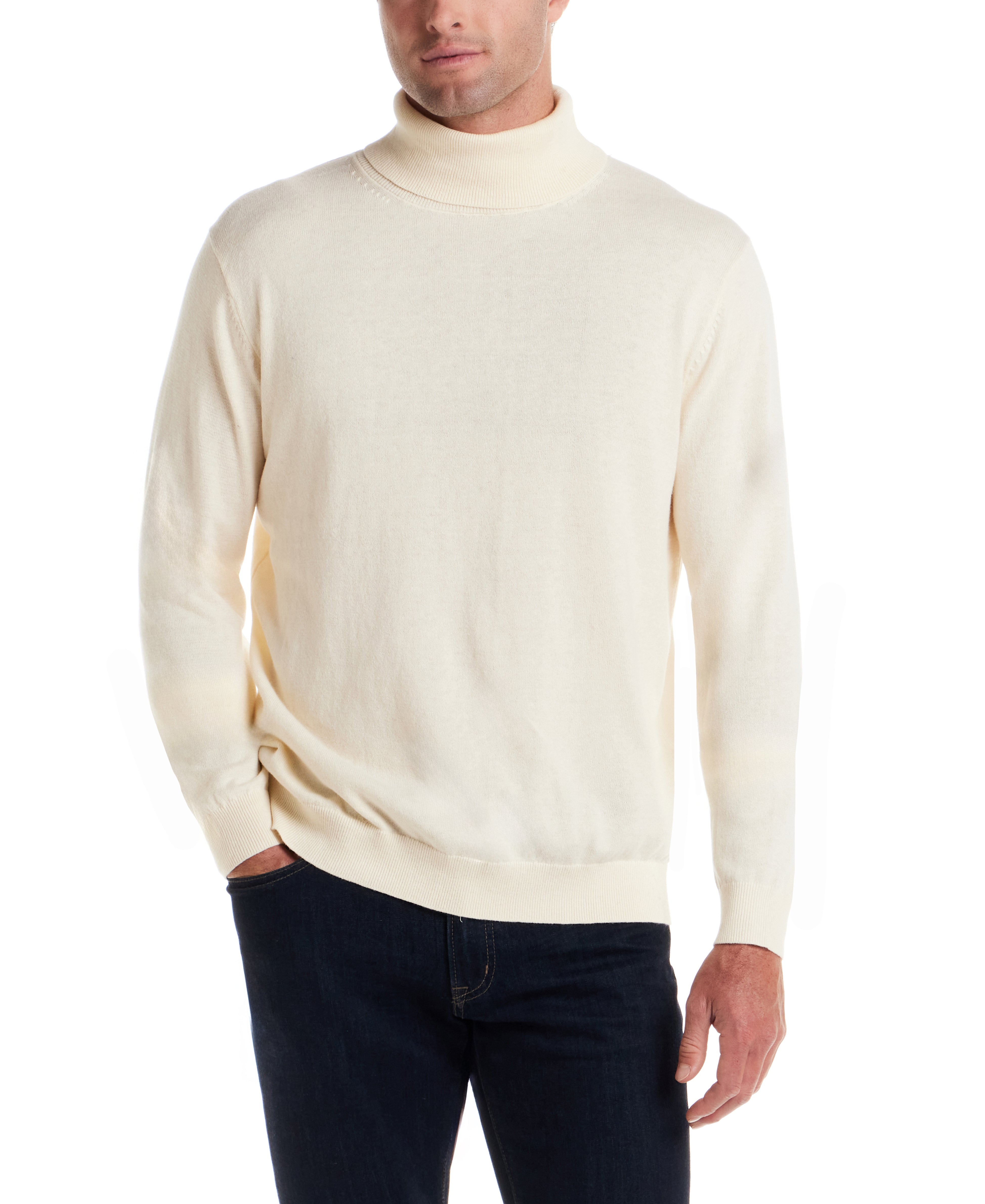 Cotton-Cashmere Turtleneck Sweater in Ivory