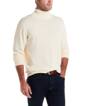 Cotton-Cashmere Turtleneck Sweater in Ivory