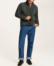 Mixed Texture Quarter-Zip with Drawcord in Evergreen