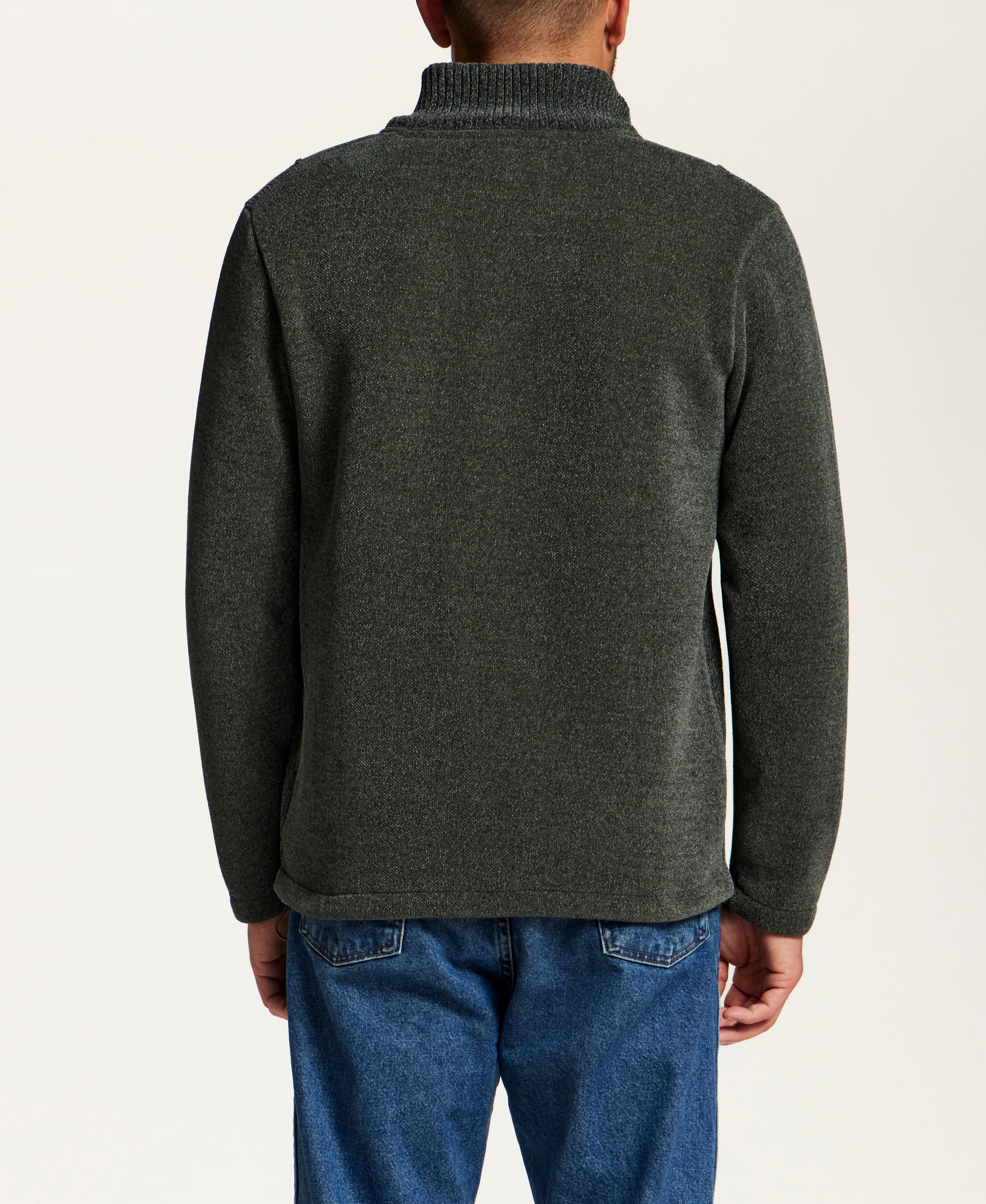 Mixed Texture Quarter-Zip with Drawcord in Evergreen