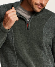 Mixed Texture Quarter-Zip with Drawcord in Evergreen