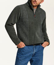 Mixed Texture Quarter-Zip with Drawcord in Evergreen