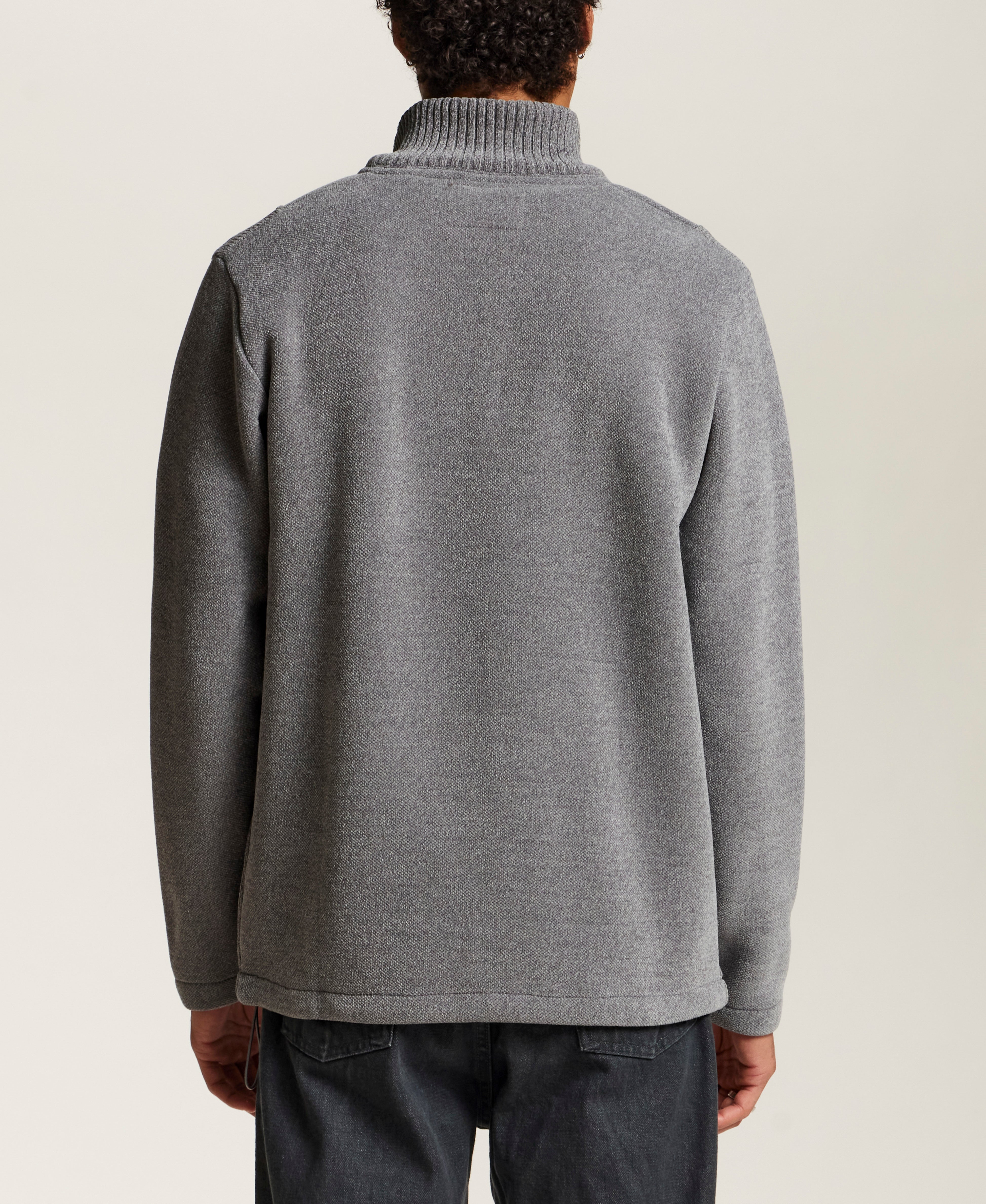 Mixed Texture Quarter-Zip with Drawcord in Medium Grey