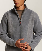 Mixed Texture Quarter-Zip with Drawcord in Medium Grey