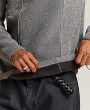 Mixed Texture Quarter-Zip with Drawcord in Medium Grey