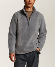 Mixed Texture Quarter-Zip with Drawcord in Medium Grey