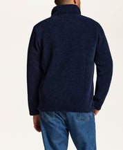 Mixed Texture Quarter-Zip with Drawcord in Navy