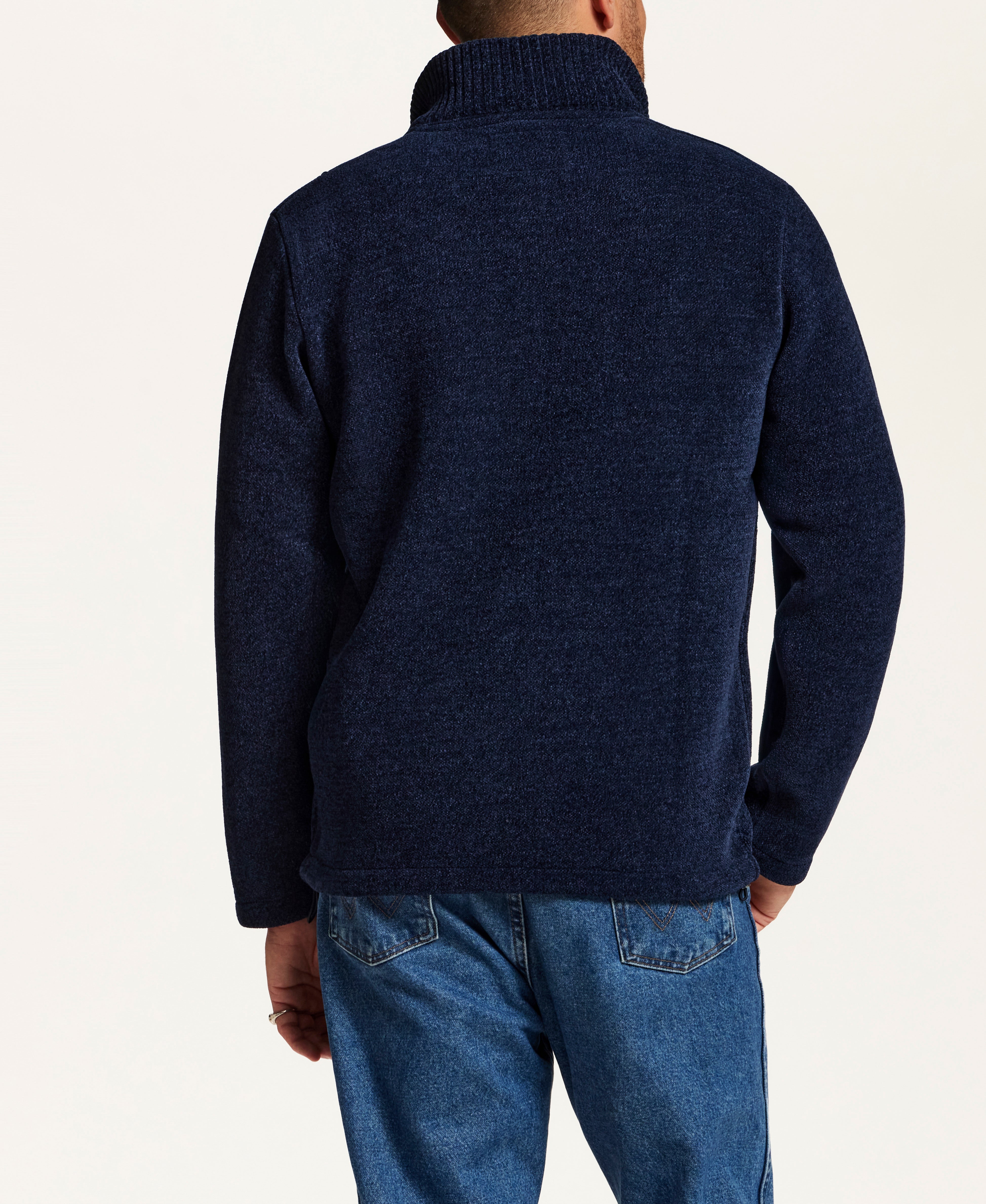Mixed Texture Quarter-Zip with Drawcord in Navy