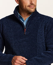 Mixed Texture Quarter-Zip with Drawcord in Navy
