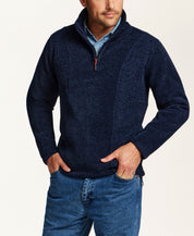 Mixed Texture Quarter-Zip with Drawcord in Navy