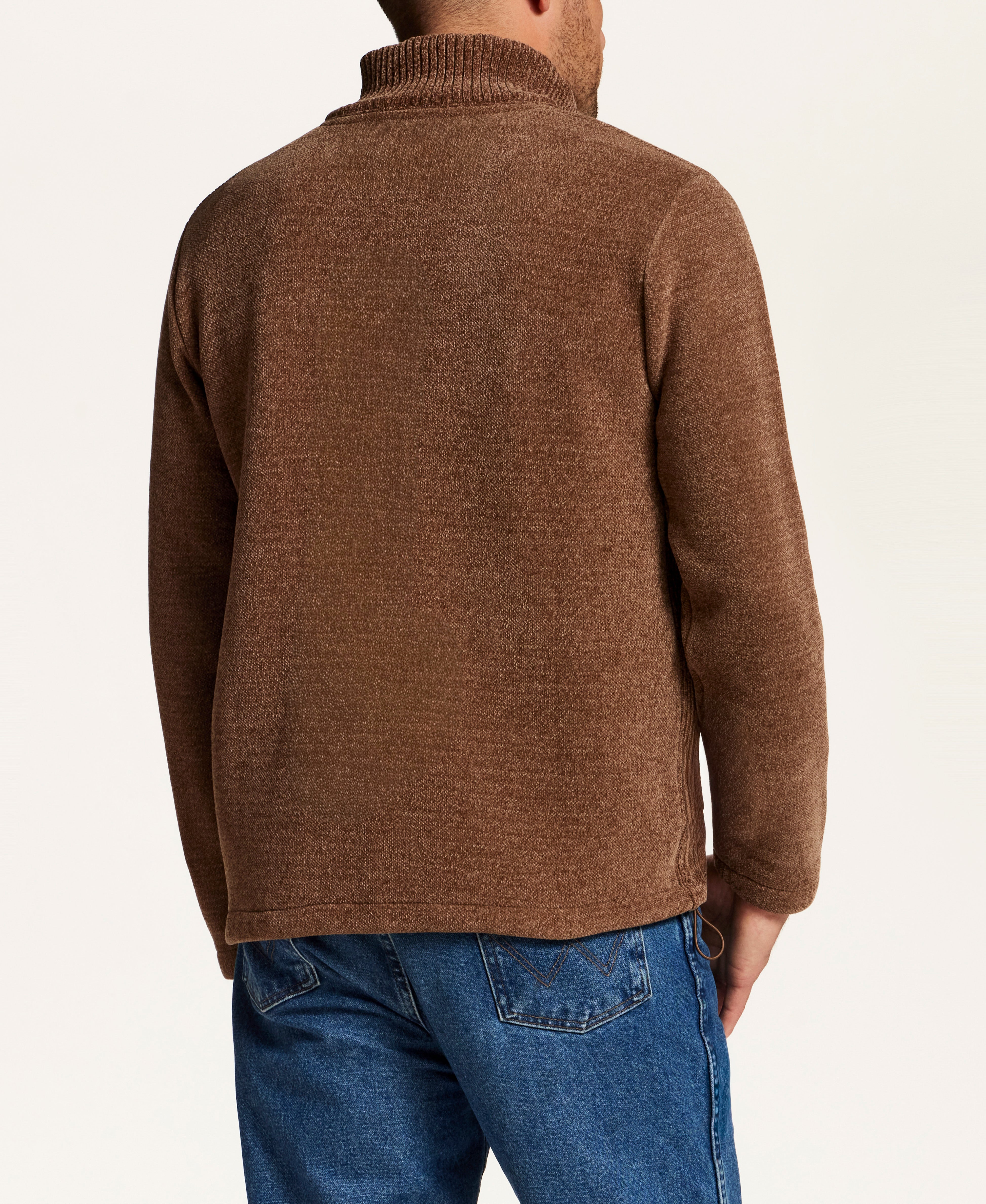 Mixed Texture Quarter-Zip with Drawcord in Suede
