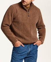 Mixed Texture Quarter-Zip with Drawcord in Suede