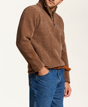 Mixed Texture Quarter-Zip with Drawcord in Suede