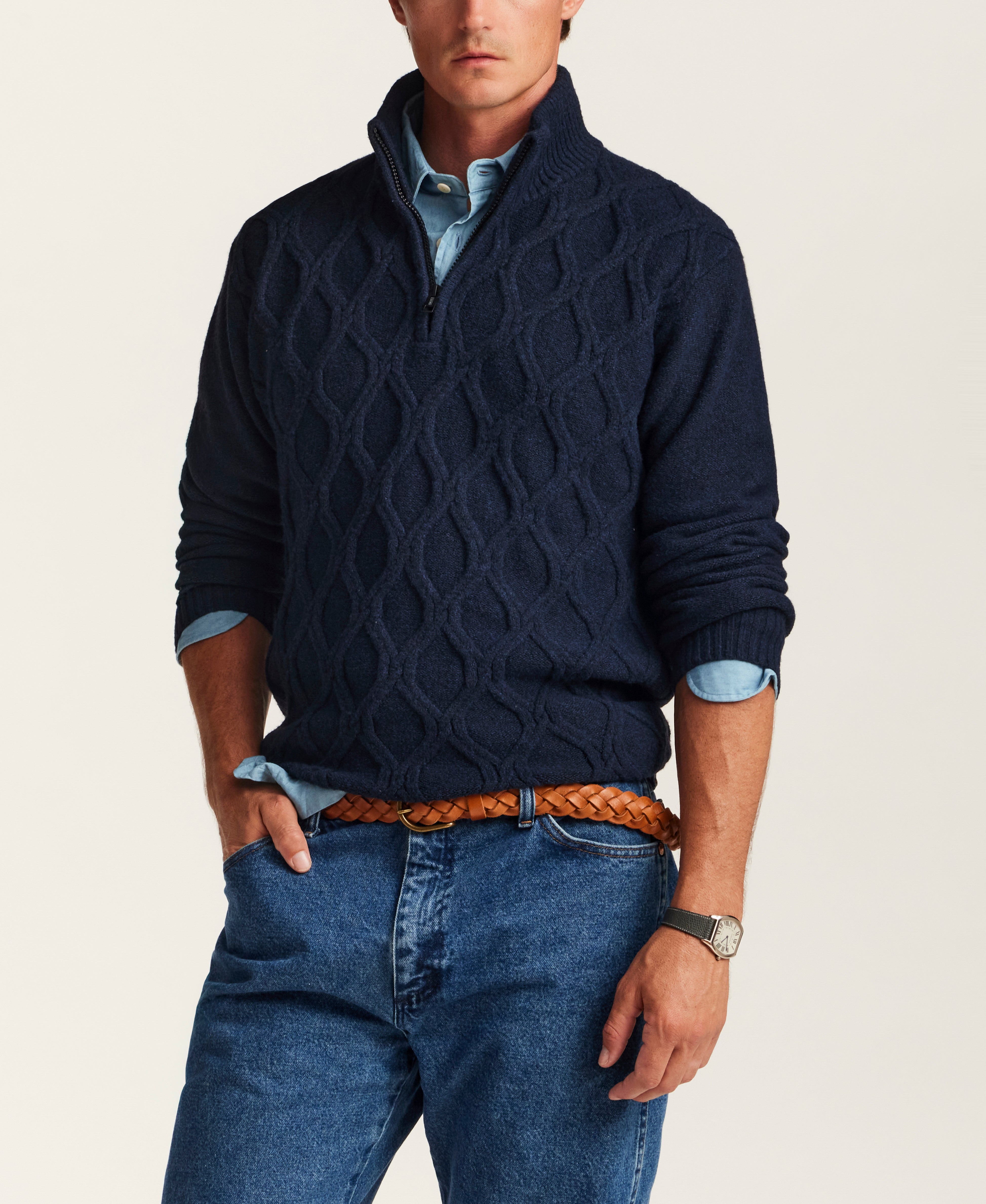 Trellis Quarter-Zip Sweater in Navy
