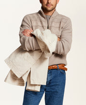 Textured Yoke Quarter-Zip Sweater in Bone