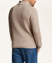 Textured Yoke Quarter-Zip Sweater in Bone
