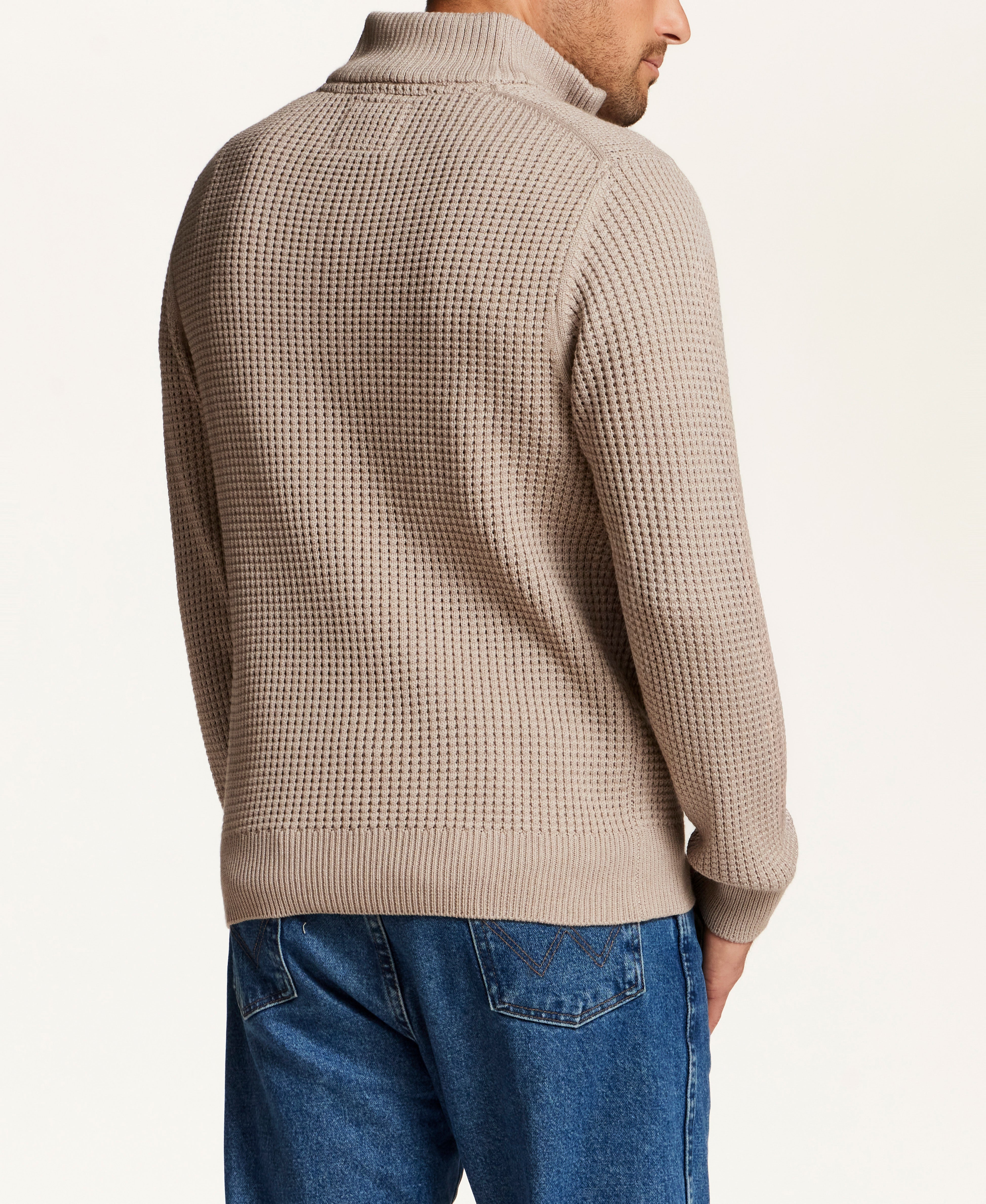 Textured Yoke Quarter-Zip Sweater in Bone